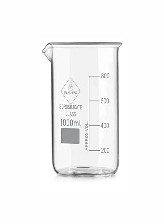 PUSHPA Borosilicate Glass Measuring Beaker with Graduation Marks for School Colleges and Chemistry Lab (1000ML, 1) - Image 1